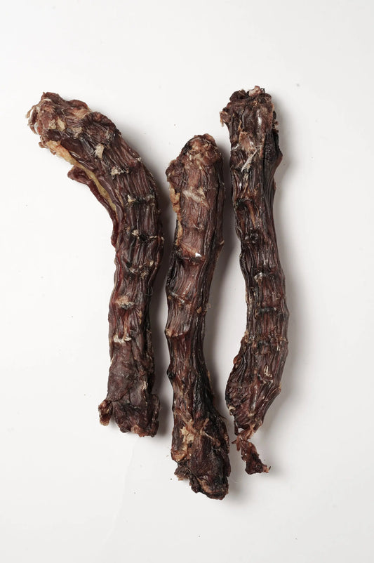 Cous de canard séchés pour chien – friandise 100% naturelle, savoureuse et riche en nutriments, adaptée à toutes les tailles de chien.