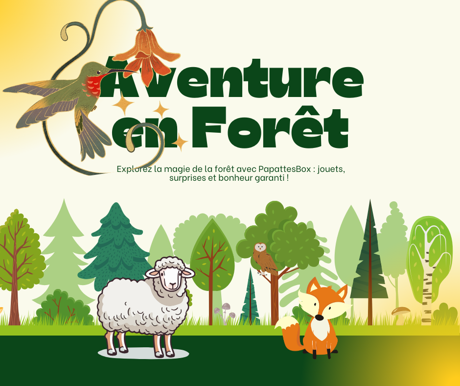 Aventure en Forêt PapattesBox – box surprise chien et chat avec jouets nature : colibri, mouton, renard