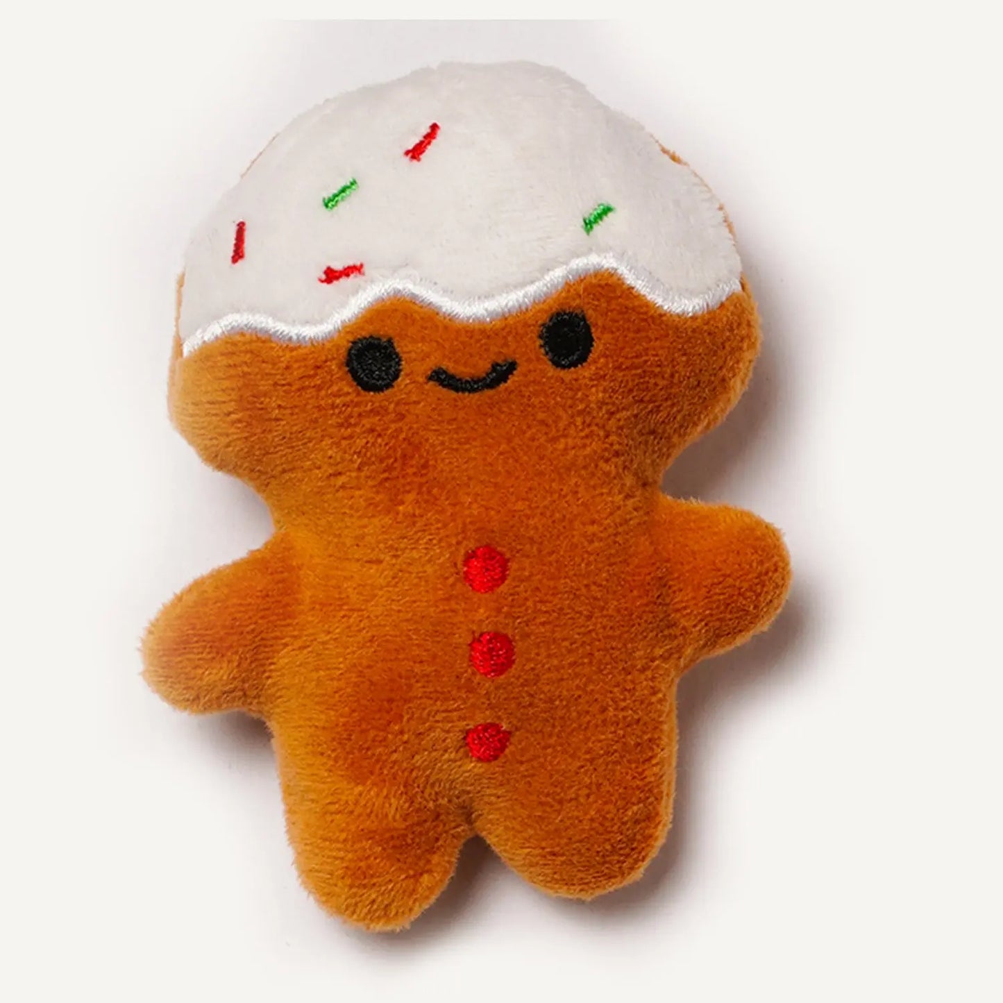 PapattesBox -  Sapin Souriant Édition Spéciale Noël. Jouet en peluche bonhomme pain d’épice PapattesBox, avec glaçage blanc et décorations festives.